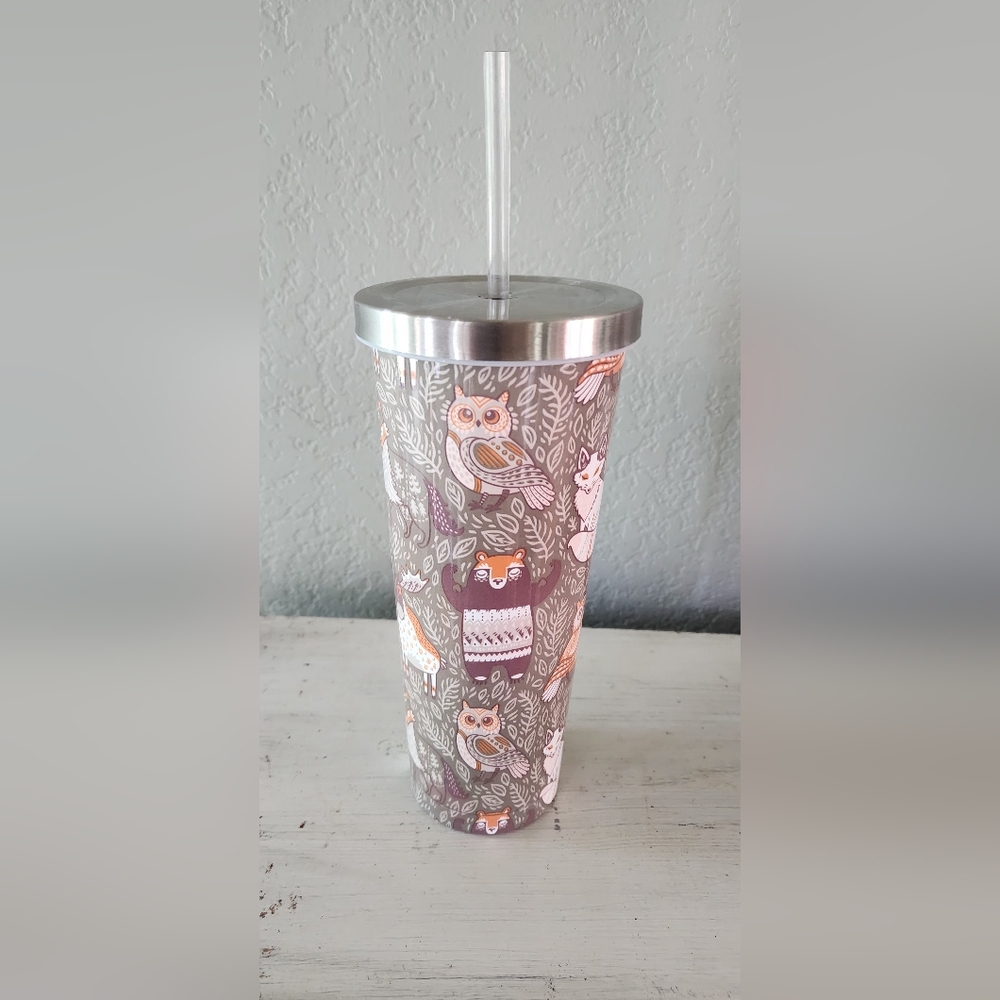 Large 24 oz Custom Woodland Tumbler, stainless steel top and inside - 4H & C